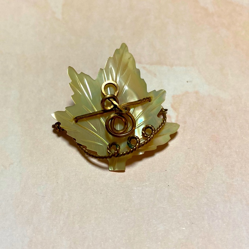 Vintage mother of Pearl maple leaf brooch
